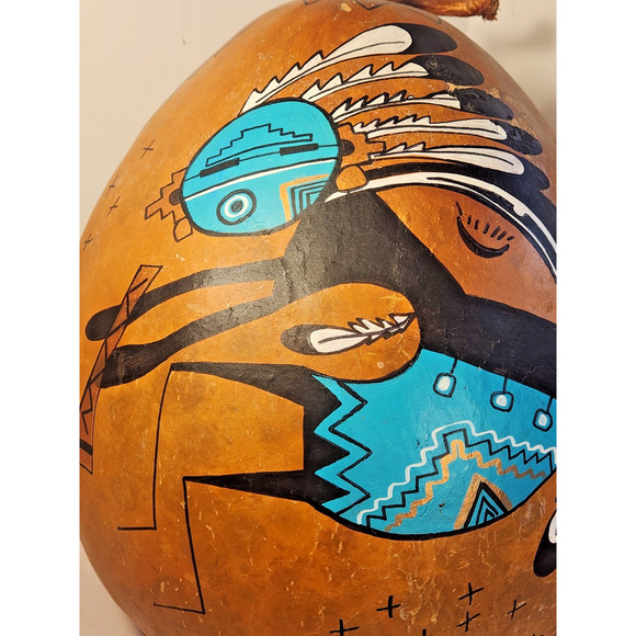 Large Kokopelli Gourd Carved & Painted Signed C. J. Prophet 15" H x 40" Circum - Picture 12 of 15